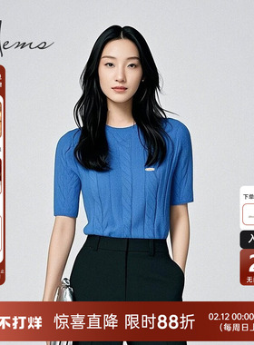 海尔曼斯新品100%山羊绒老钱风复古麻花圆领短袖TH3916D71