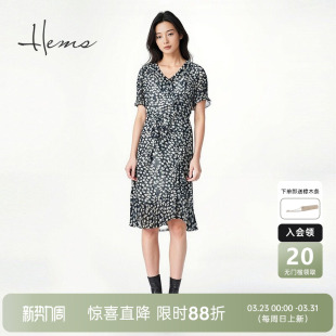 碎花俏皮灵动度假连衣裙D1625C64 花边V领短袖 海尔曼斯夏季 法式