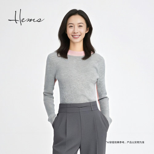 海尔曼斯25早秋新品新氧少女马卡龙撞色云感羊毛针织衫D4999D4E