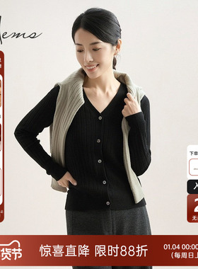 海尔曼斯26支进口针100%纯山羊绒开衫宽松秋冬通勤针织衫D1985D41