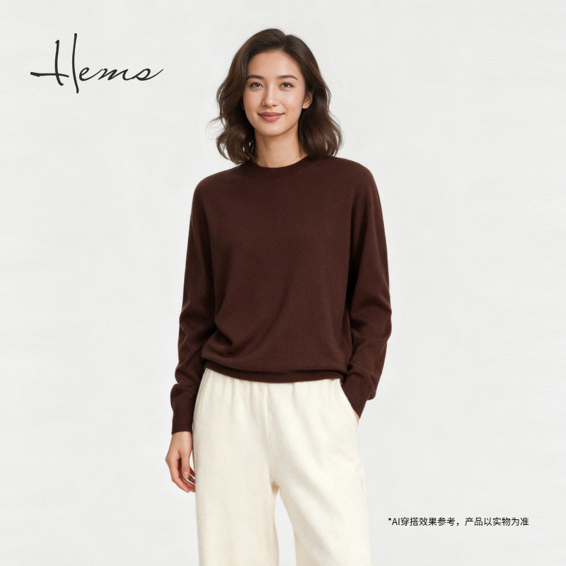 海尔曼斯25早秋新品经典简约休闲松弛圆领亲肤羊毛针织衫D4947B4E