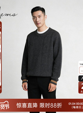 海尔曼斯25冬季新品男士商务休闲老钱风圆领保暖羊绒衫21749B71