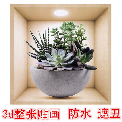 仿真3d立体多肉绿植贴画卧室门贴房门装饰玻璃贴纸浴室墙壁补丁贴