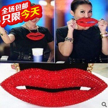 欧美复古大牌满钻红唇嘴唇嘴巴 短款项链毛衣链 夜店饰品 女 包邮