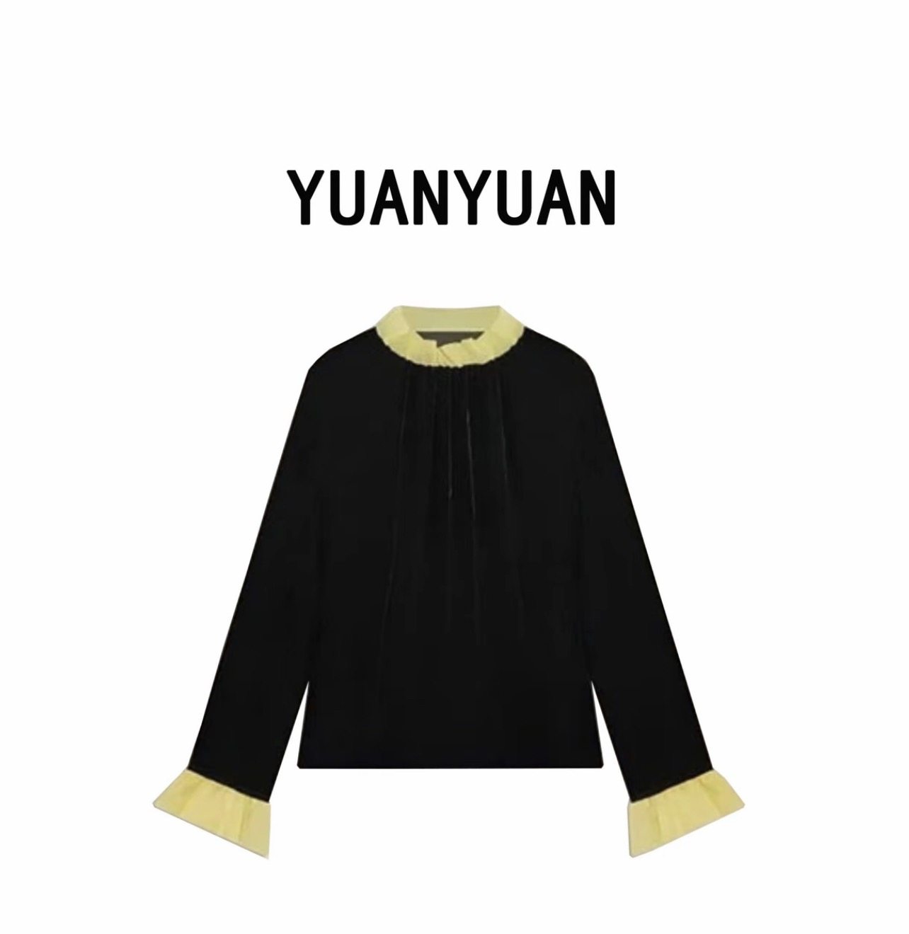 2026早春季新款百搭显瘦立领衬衫上衣女设计感撞色拼接喇叭袖内搭,女装/女士精品,真丝上装,淘宝优惠券,粉丝福利购,淘宝优惠卷