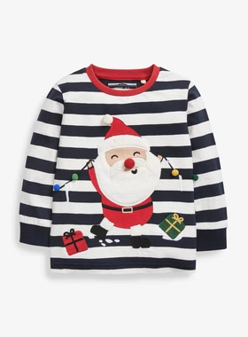 现货英国NEXT男童长袖T恤卡通农场全棉打底衫圆领上衣刺绣针织衫