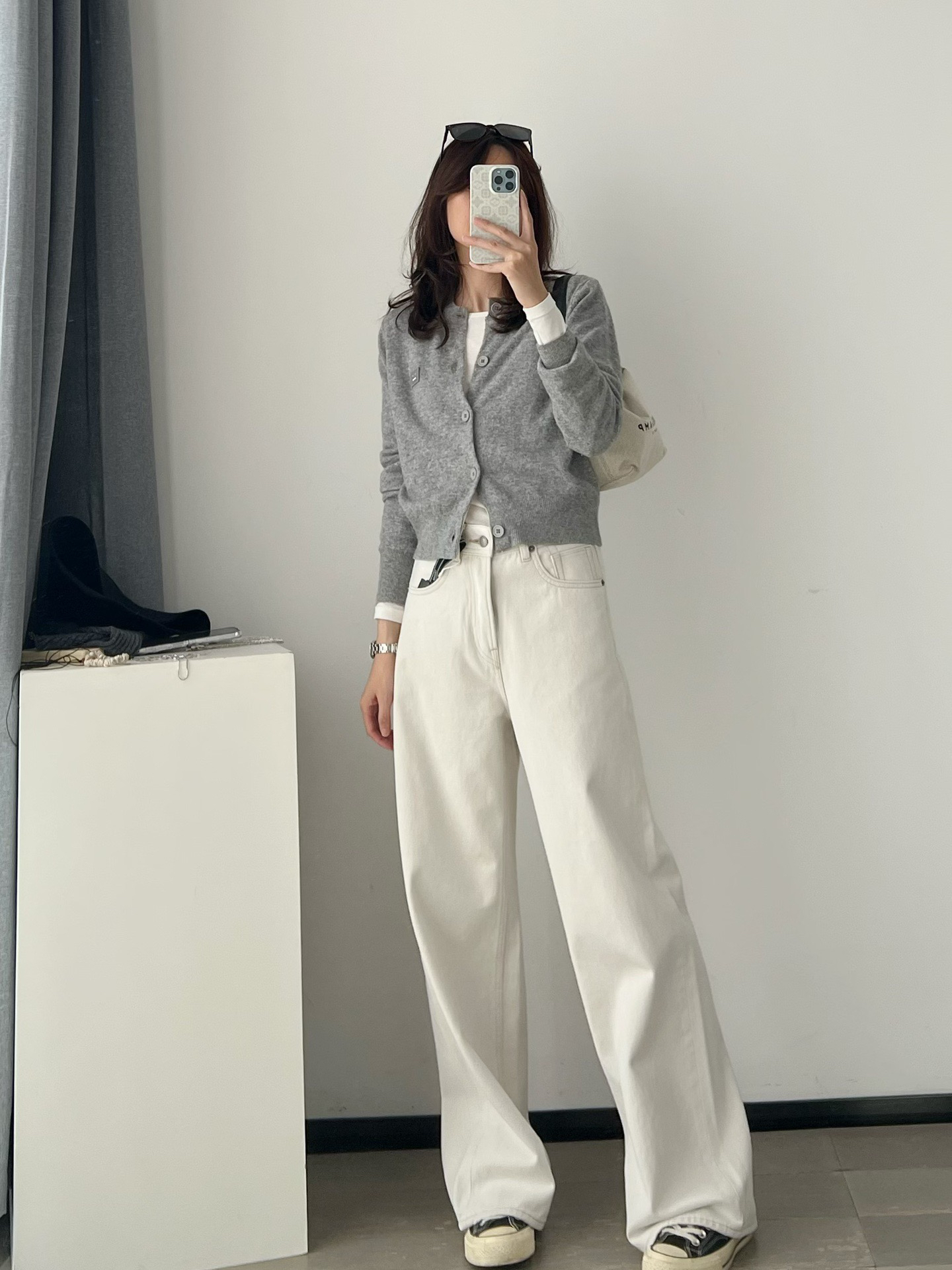 ponkey 时髦精～秋冬自留，纯棉磨绒柔软高腰小阔腿宽松牛仔裤