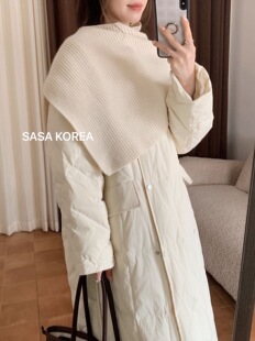 韩国东大门2026冬季新款针织披肩收腰羽绒服中长款外套女修身显瘦