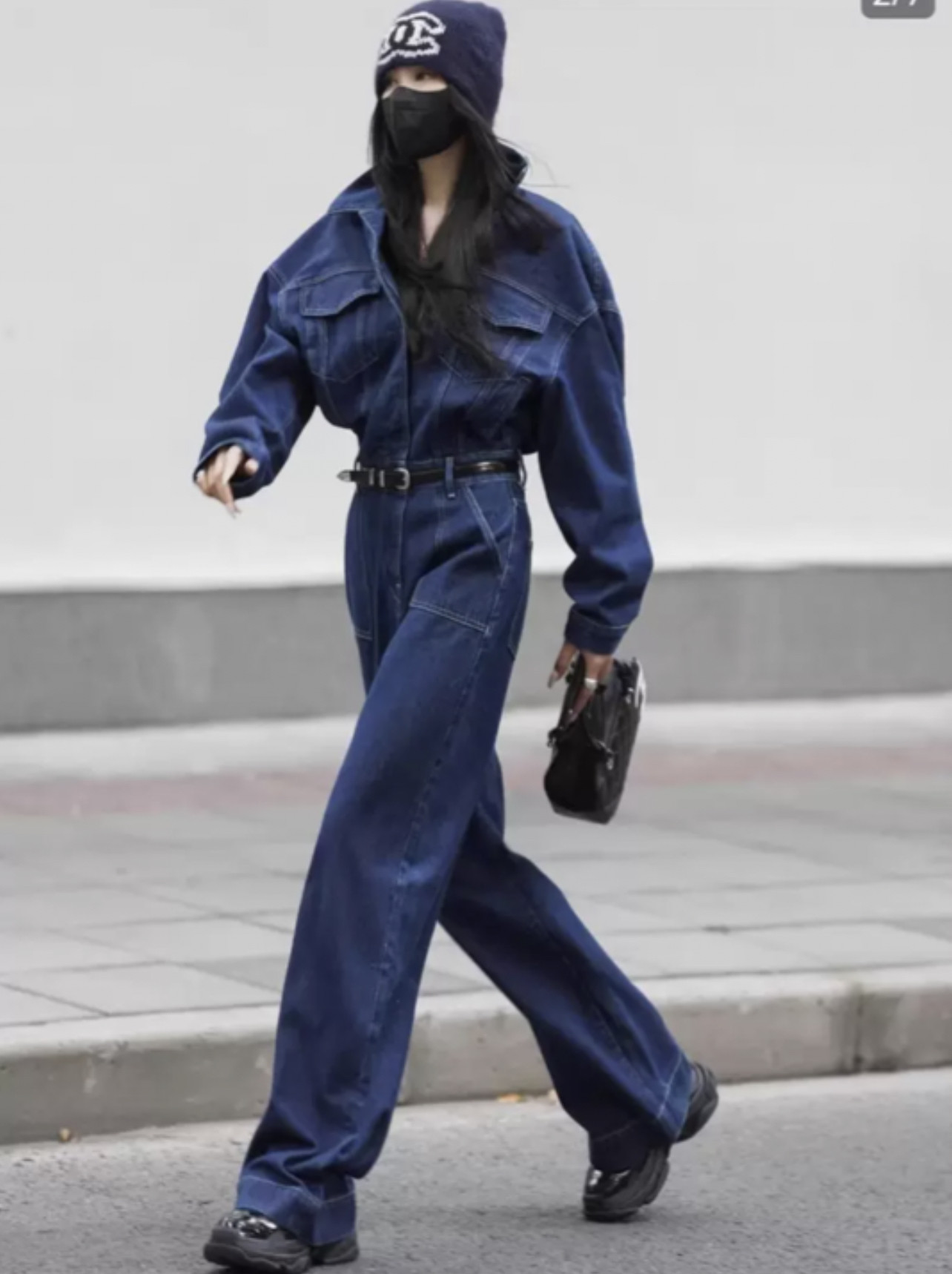 美式复古街头小众设计工装风牛仔连衣裤女高级感连体裤套装大口袋