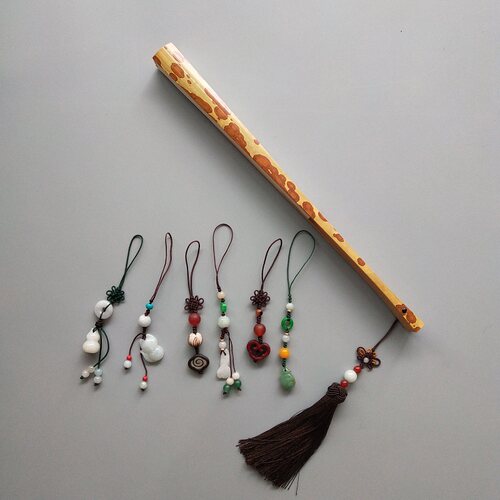 流苏红檀旗袍挂件文玩古风扇坠