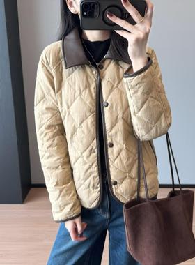 95鹅绒！三防巴恩风复古轻工装翻领菱格羽绒服2025冬季女G101516