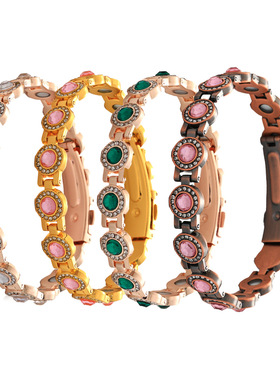 欧美跨境爆款时尚轻奢圆形满钻合金单排表扣防静电磁石手链男女现