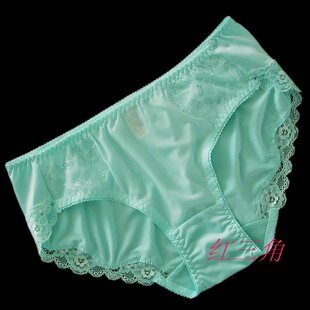性感诱惑透明网纱内裤女中腰牛奶丝三角裤透气包臀薄款速干蓝绿色