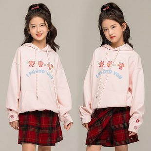 女童连帽卫衣短裙套装2025洋气女孩可爱粉色春秋不加绒上衣中大童