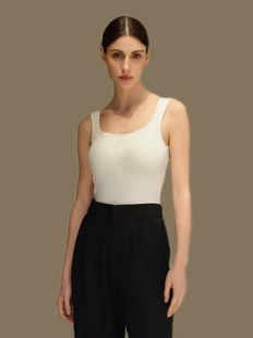 斯雨外贸华同款 方领宽肩带胸垫罗纹百搭基础打底优可丝棉外穿背心