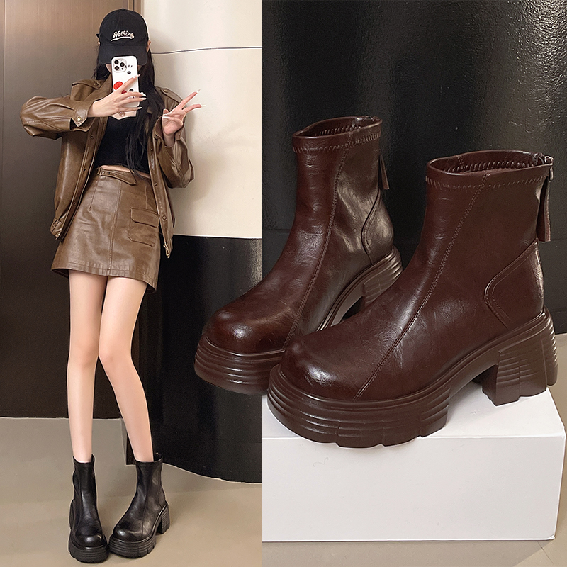 2025秋冬厚底增高7厘米马丁靴时尚显瘦复古粗跟短靴女鞋有34码