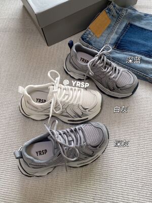 2026春新款1128-1色拼接厚底中跟时尚轻便系带休闲鞋女鞋老爹鞋潮