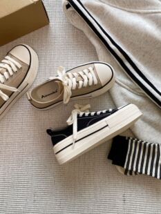 真皮鞋 2026新款 简约帆布鞋 1901厚底中跟增高时尚 垫女 艾模儿6900