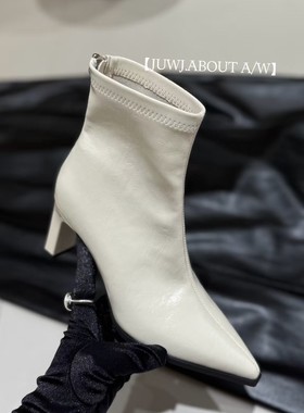 热卖款酷秀2905-1粗跟高跟软面尖头百搭时尚短靴显瘦大长腿女鞋