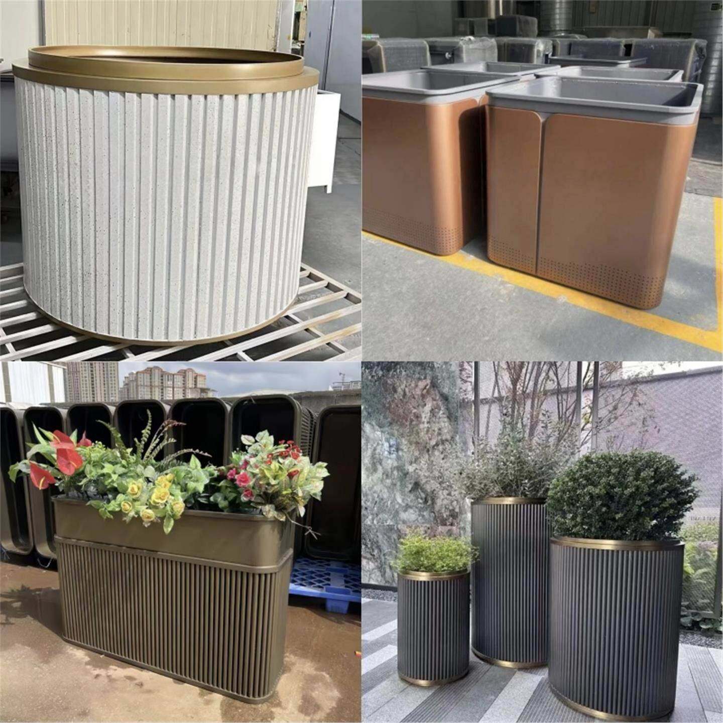 户外不锈钢花箱铁艺种植箱可移动大树池广场景观花钵道路隔断花架