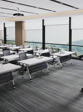 意式轻奢白色实木会议桌可移动拼接折叠洽谈培训桌椅组合2025新款