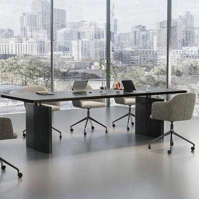 实木小型6人会议桌轻奢高级感办公室多功能洽谈桌椅组合2025新款