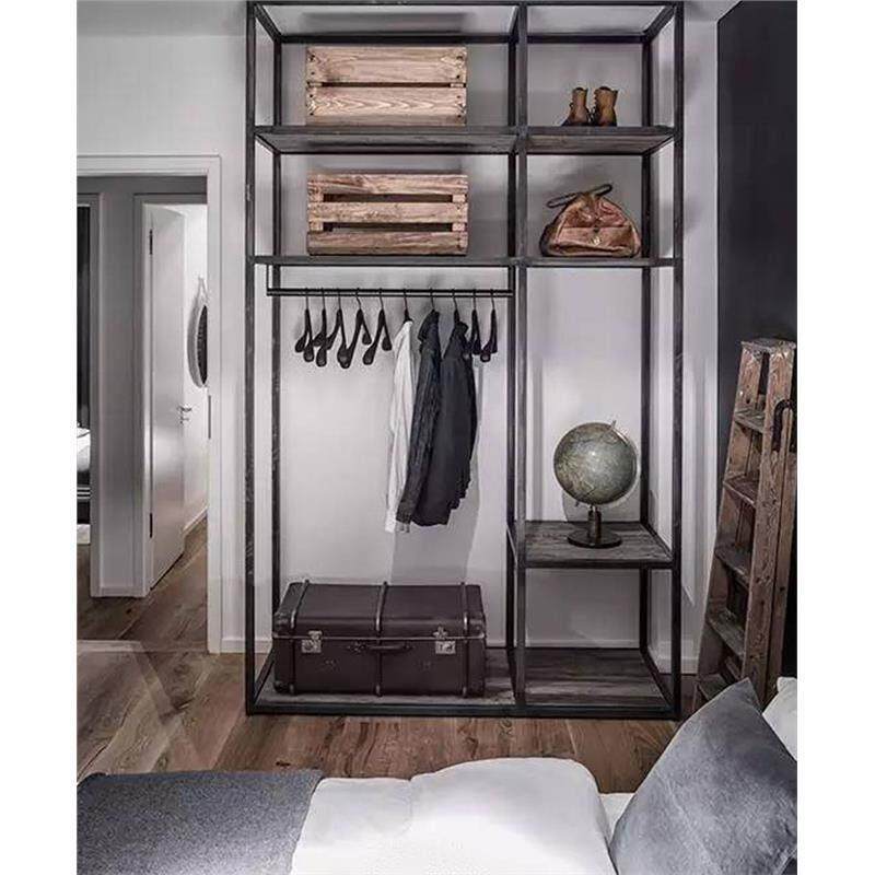 美式乡村工业风铁艺实木挂衣架置物架服装店衣帽展示架衣柜服装架