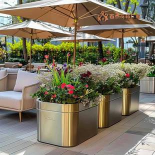 户外不锈钢花箱组合定制室外铁艺成品长方形花坛商业街外摆隔断