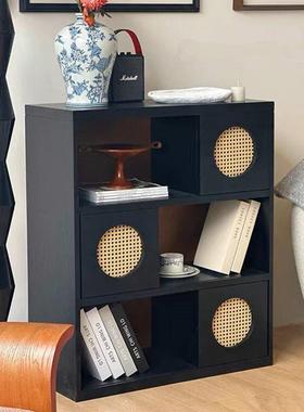 北欧实木书柜卧室组合书架轻奢现代客厅展示柜玄关柜黑色储物柜