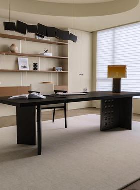 全实木黑色学习书桌现代简约老板桌电脑桌极简轻奢高级感家用客厅