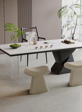 现代简约白色岩板茶水茶桌办公桌一体两用茶盘一体茶台2025新款