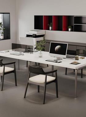 白色实木商业办公桌四人对坐职员屏风工位桌2025新款高端现代简约