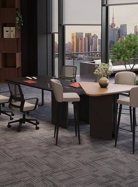 意式黑色实木小型会议桌办公桌简约商务培训洽谈桌椅组合2025新款