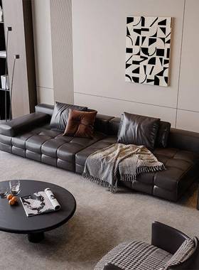 劳伦斯系列意式极简黑色皮沙发 组合式轻奢办公室接待休息沙发