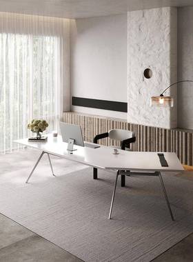 白色实木意式极简小型1米6办公桌老板桌卧室书房书桌设计师创意款