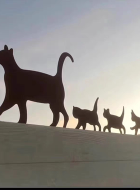 猫咪的一家金属剪影做旧装饰牌猫咪锈色铁艺插件创意庭院栅栏装饰