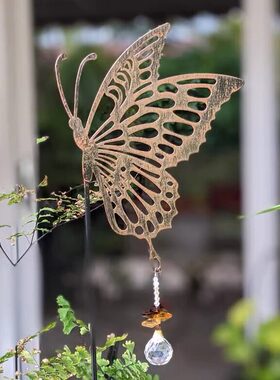 蝴蝶剪影花盆插件铁艺复古风花插草坪装饰地插庭院摆件户外园艺桩
