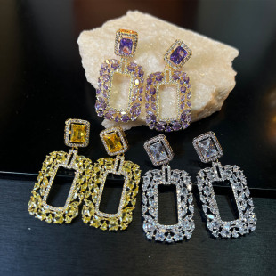 明星同款几何闪亮微镶锆石彩宝时尚精致小众设计感跨境S295耳饰女