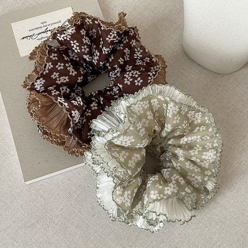 法式超仙碎花布艺双层木耳边大肠圈发圈轻奢个性气质时尚头绳发饰