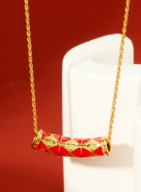 欧伊尼925银项链故宫系列锦绣繁花路路通吊坠新年红色轻奢 毛衣链