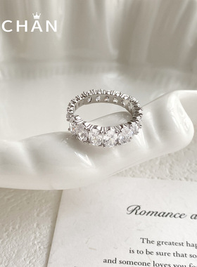 精致排钻锆石戒指简约个性百搭通勤潮流开口食指戒女