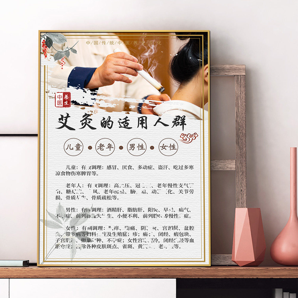 中医养生艾灸的适用人群海报定制美容美体广告设计宣传kt板装饰画