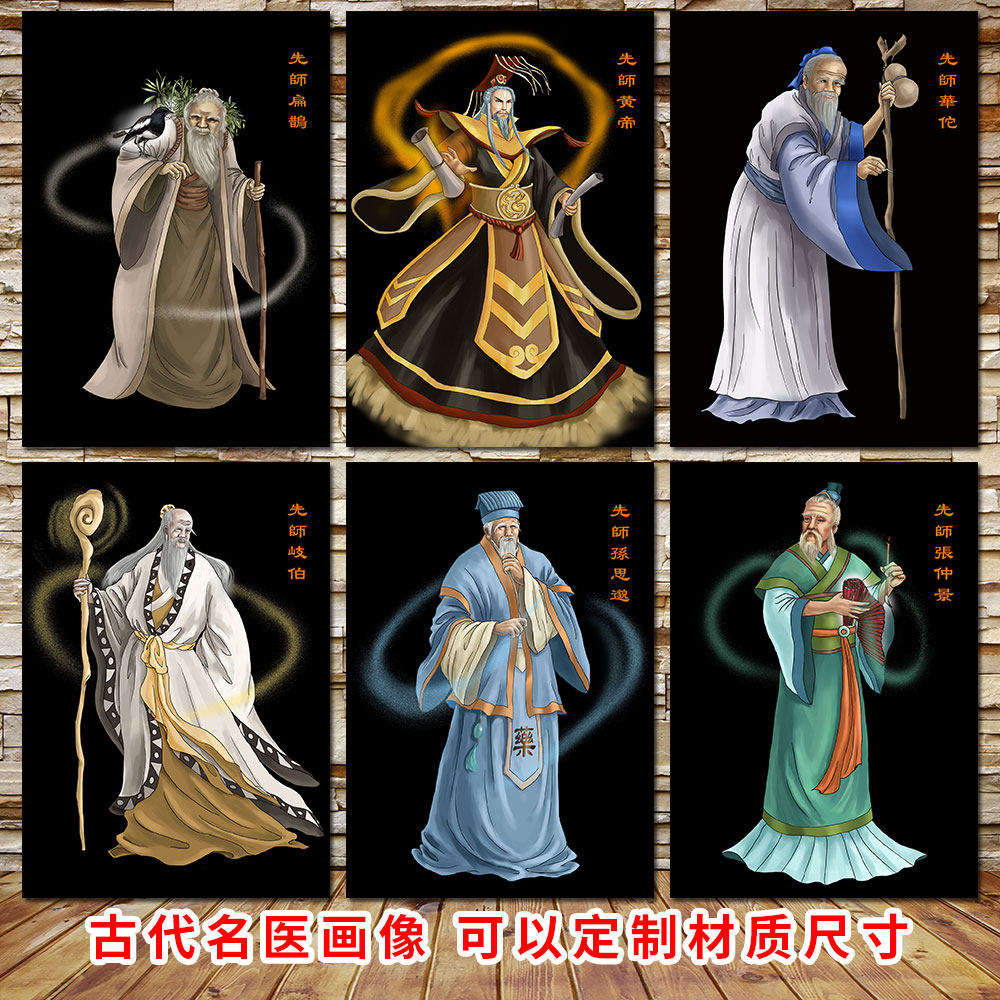 古代名医画像中医院装饰画先师华佗张仲景扁鹊岐伯孙思邈黄帝挂画