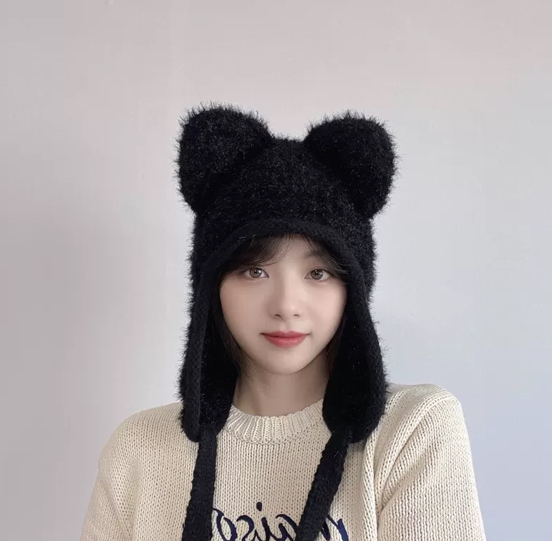 韩国东大门代购秋冬新款时尚可爱猫耳朵护耳保暖毛线毛帽女针织帽