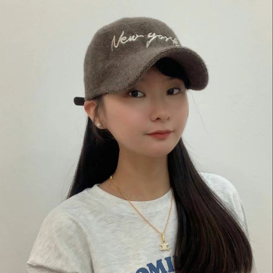 韩国进口代购秋冬新款时尚new york字母刺绣显脸小羊毛混纺鸭舌帽