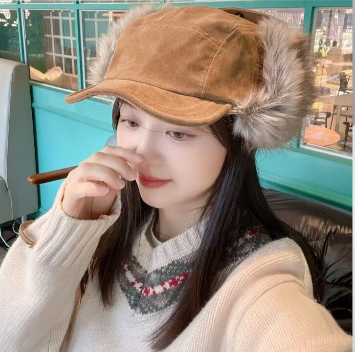 秋冬保暖毛绒软檐可下翻雷锋帽女