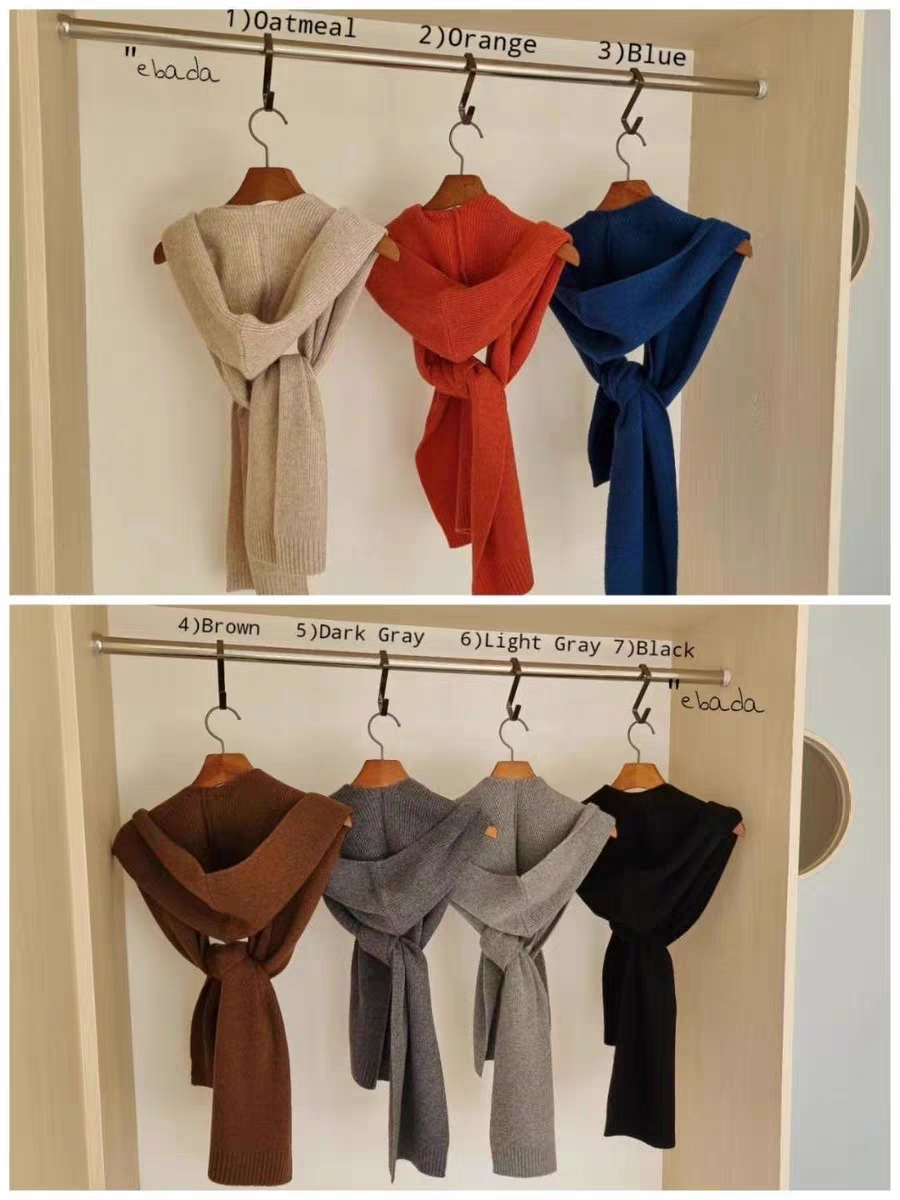 韩国进口代购秋冬时尚连帽羊毛保暖外搭100WOOL针织披肩围巾坎肩