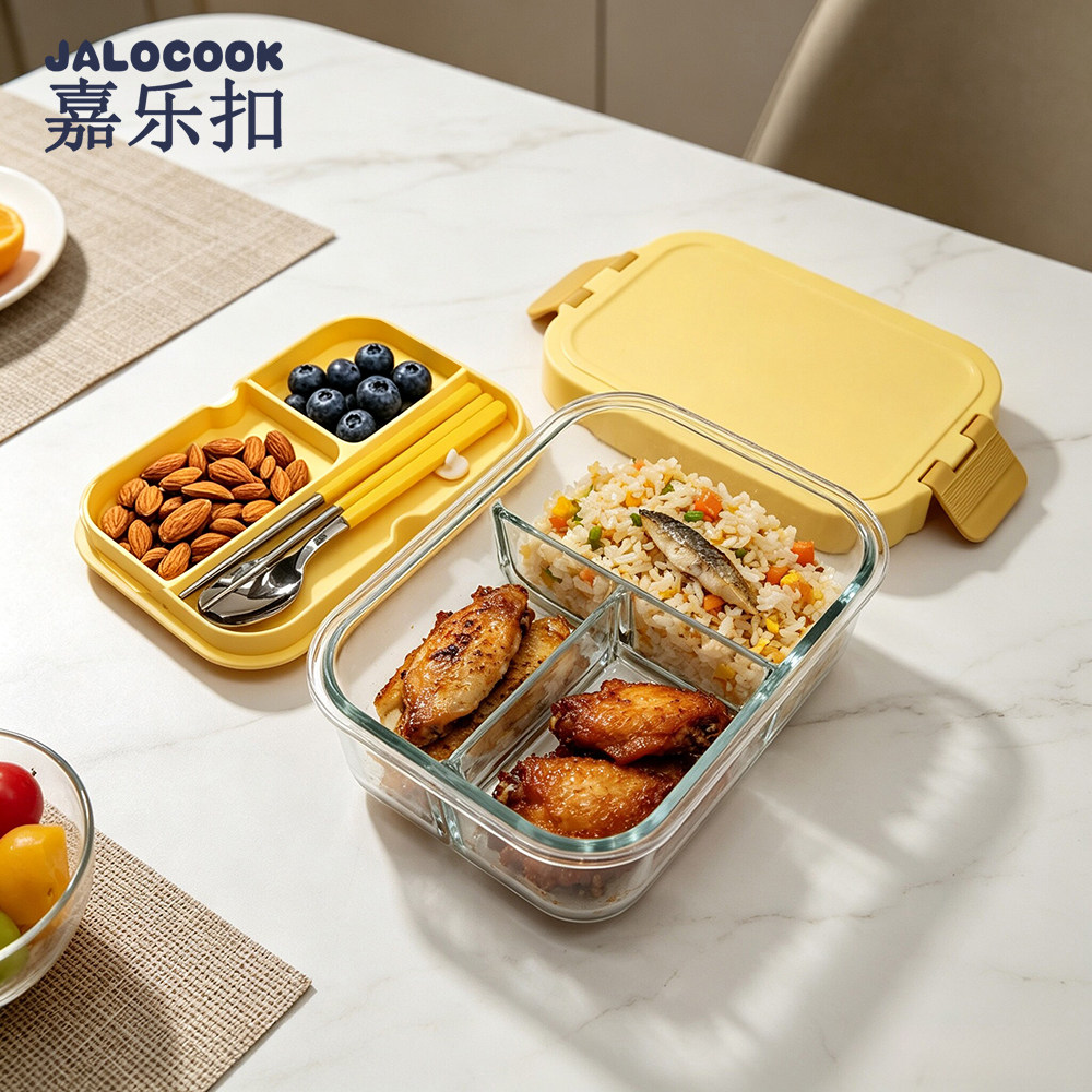JALOCOOK嘉乐扣高硼硅玻璃保鲜盒微波炉长方形便当盒双层盖饭盒