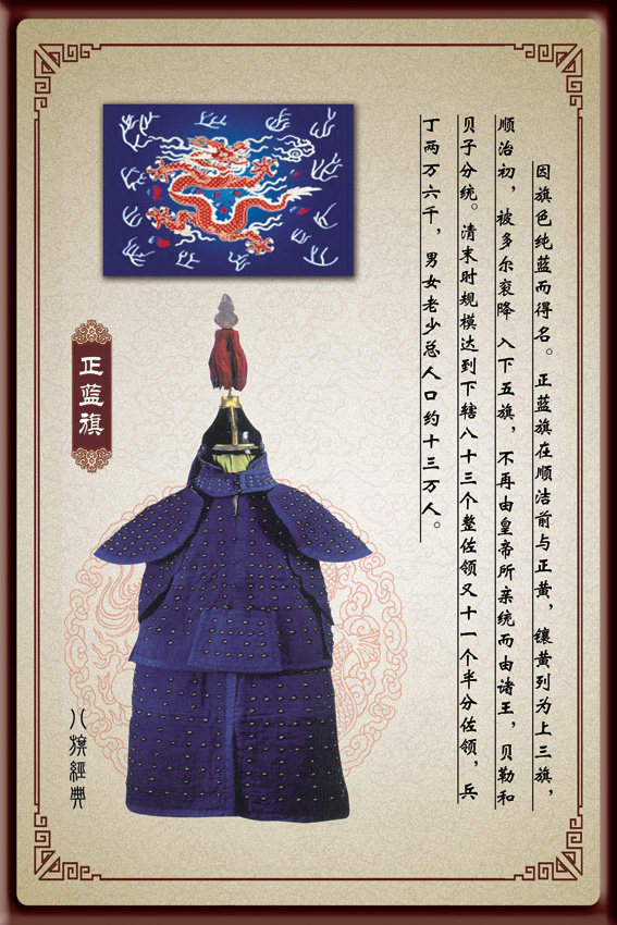 满族装饰画 满清装饰画 满清八旗之正蓝旗 清朝装饰画