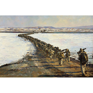 抗美援朝油画 志愿军跨过鸭绿江装饰画 红色展览馆装饰画